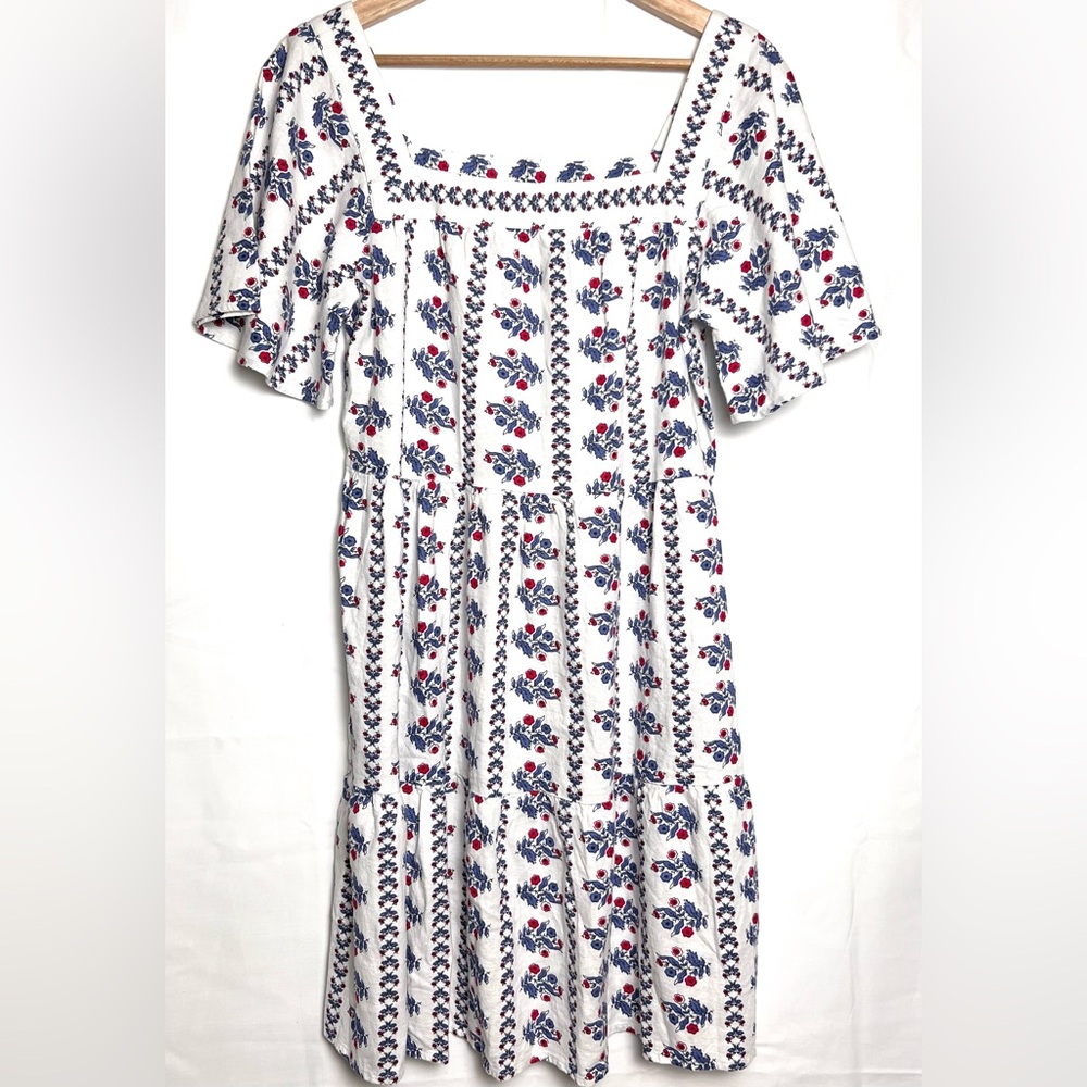 Like New! Loft Linen Blend Floral Print White Dress